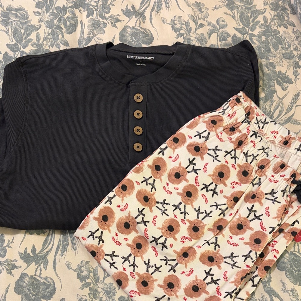 Burt’s Bees Baby Family Pajamas Black Henley Top and Reindeer Pants Set